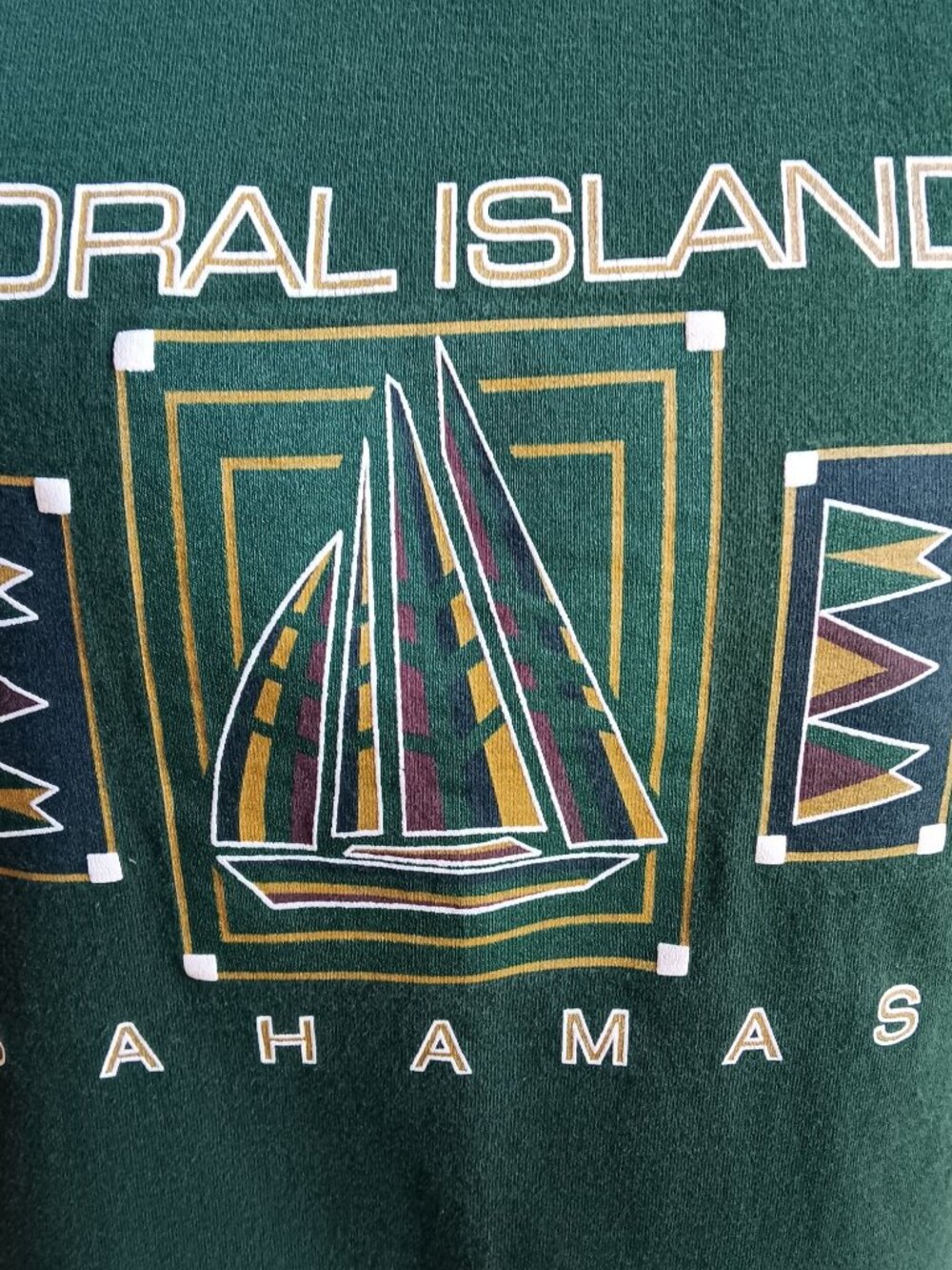 Vintage Single Stitch T-shirt Large 1990s Bahamas Tourist All Cotton Tee Green L